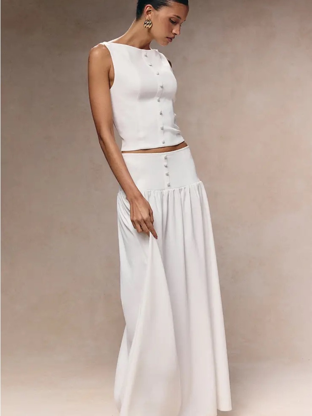 Pretty Little Thing WHITE WOVEN PLEATED MIDAXI SKIRT CO-ORD